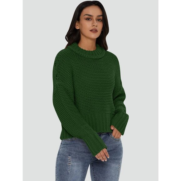 Women's Crewneck Chunky Knit Batwing Long Sleeve Loose Pullover Sweaters Tops - Picture 4 of 6